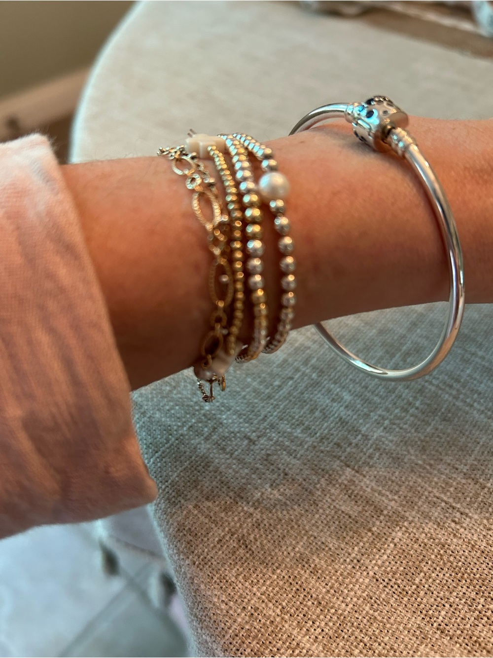 Pandora Sterling Silver Bangle with Blue Crystal Barrel Clasp - Picture 4 of 4